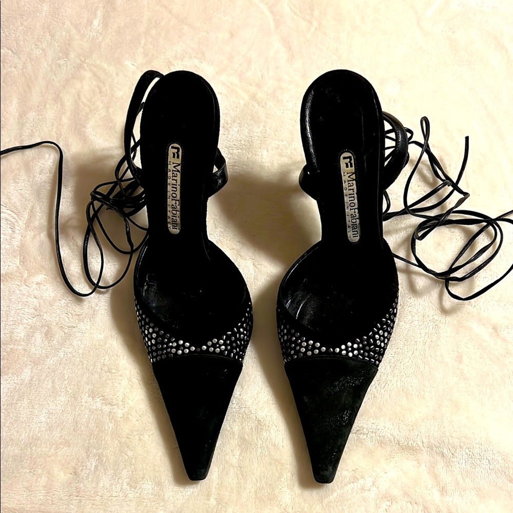 Marino Fabiani. Black Suede High Heel Shoes with straps. Size 39/8 Made in Italy